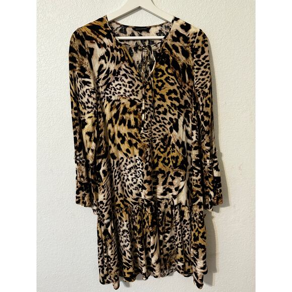 Banana Republic Leopard Print‎ Dress Flared Arms Small Petite - Picture 1 of 10